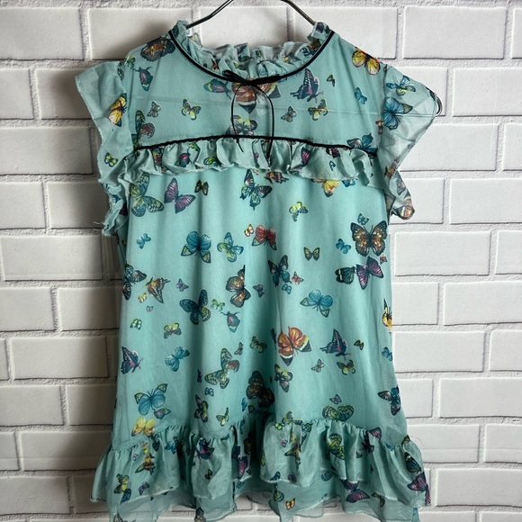 Knitworks Butterfly Print Ruffle girls blouse / green size L(14) - Picture 2 of 9